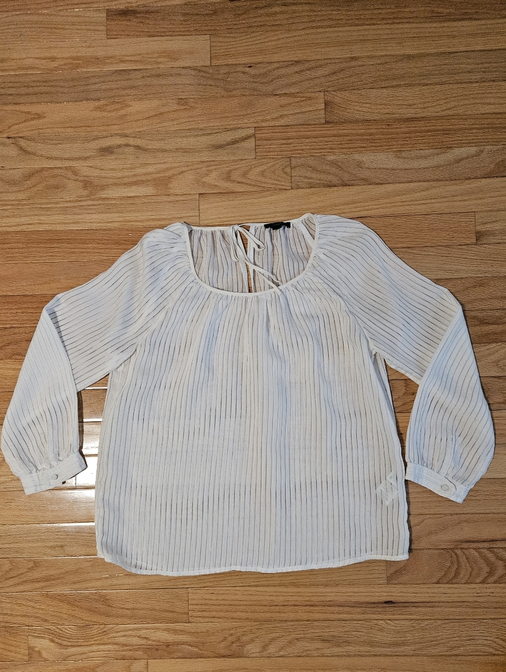 J.Crew Women's Sheer Pleated Tie-Back Blouse Ivory Boho Romantic Top Size M